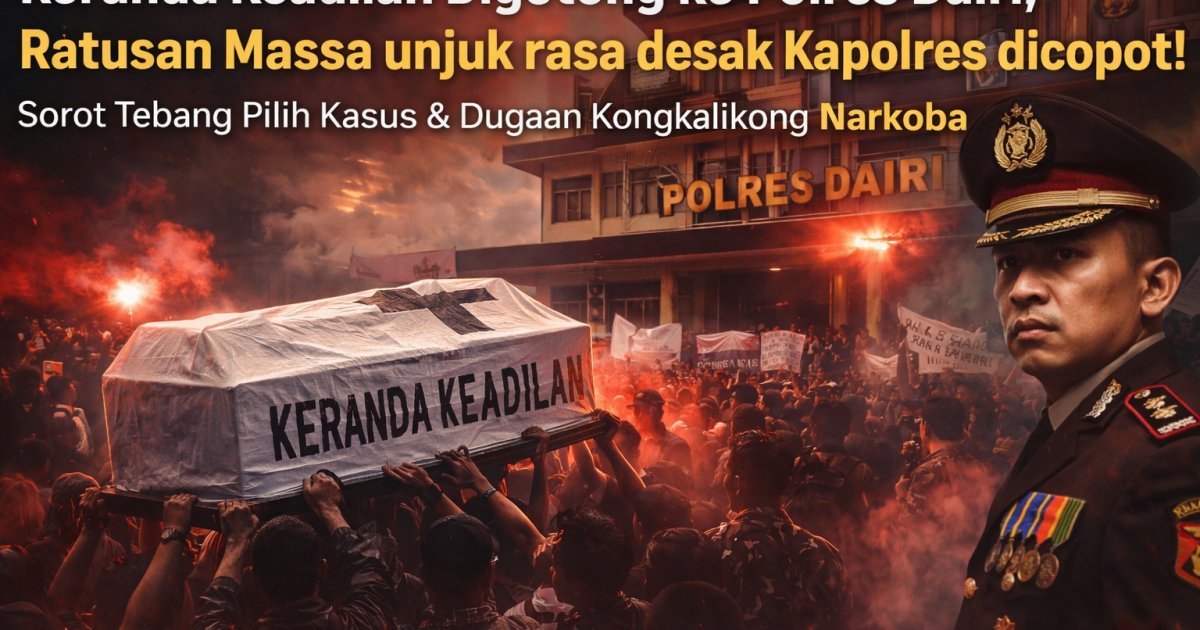 Keranda Keadilan digotong ke Polres Dairi, ratusan Massa Desak Kapolres Dicopot, Sorot Tebang Pilih Kasus & Dugaan Kongkalikong Narkoba