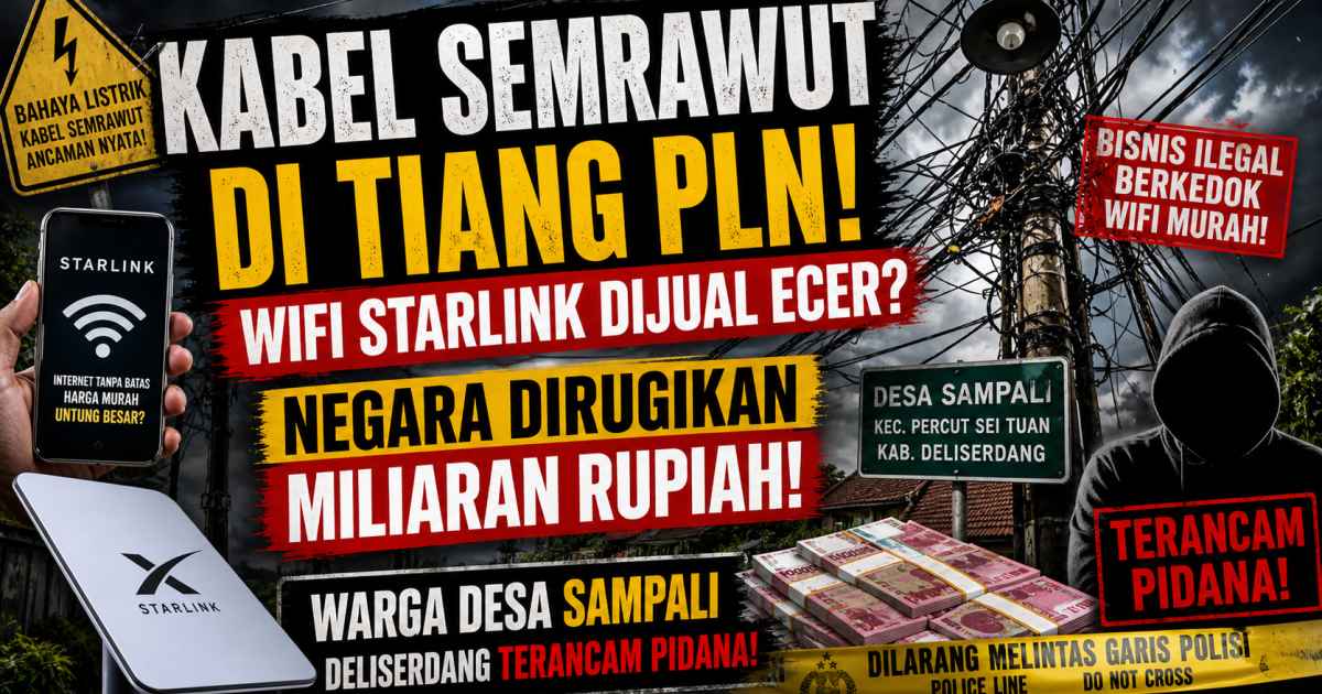 Kabel semrawut di tiang PLN, WiFi Starlink dijual ecer. Negara yang dirugikan miliaran rupiah, Warga Sampali terancam pidana